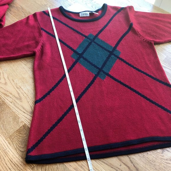 Vintage Lucia Red Argyle 2 Piece Set Top Full Zip Cardigan Medium - Picture 8 of 16